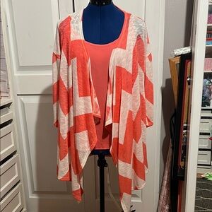 Maurices Coral and White Open-Front Cardigan